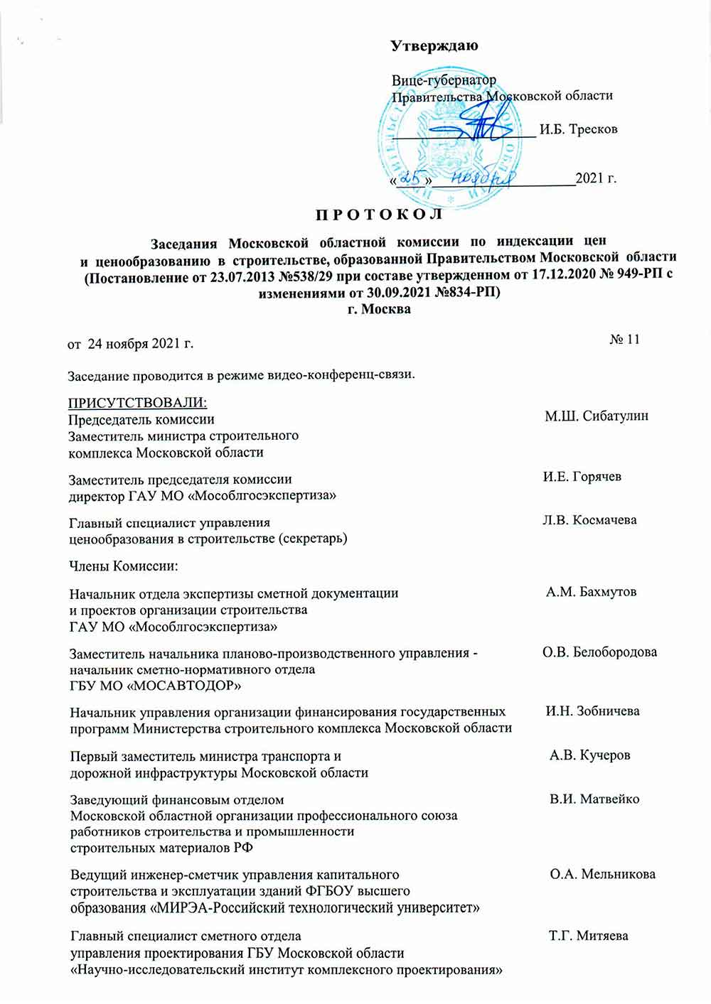 Протокол Мособлгосэкспертизы №11 от 24.11.2021 года