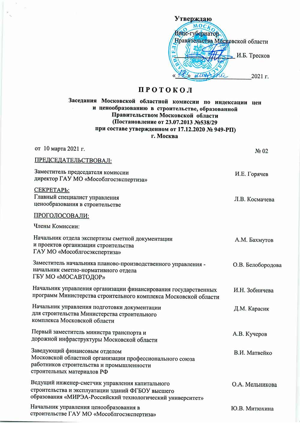 Протокол Мособлгосэкспертизы №02 от 10.03.2021 года